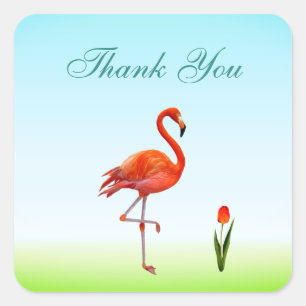 Sticker Carré Flamingo rose et fleur de tulipe Merci Square Stic