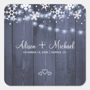 Sticker Carré Flammes de neige d'hiver grange rustique coeurs de