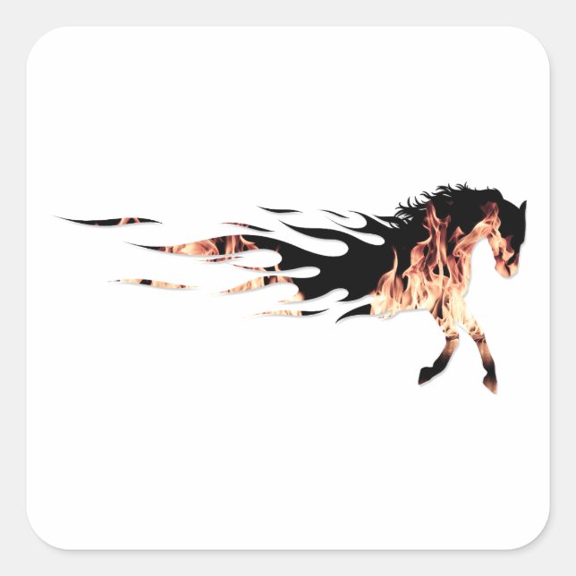 Sticker Carré Flammes du cheval, Logo du cheval, Cheval (Devant)