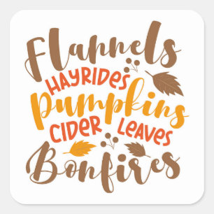 Sticker Carré Flannels Hay Rides Citrouille cidre Feuilles Bonfi