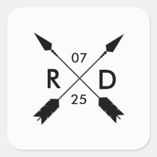 Sticker Carré Flèche croisée rustique   Date de mariage personna