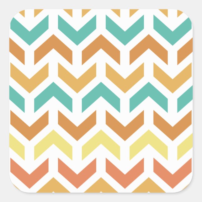 Sticker Carré Flèches rétro Chevron Orange Or Turquoise (Devant)