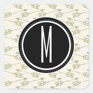 Sticker Carré Flèches tribales   Monogramme noir