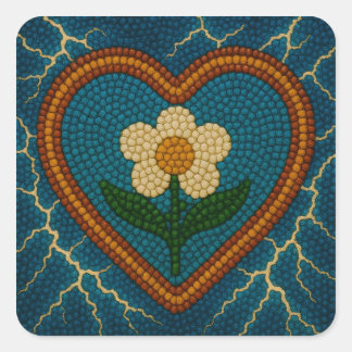 Sticker Carré Fleur avec perles et tonneaux