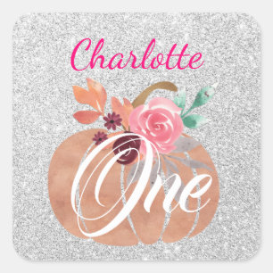 Sticker Carré Fleur d'automne de citrouille Floral d'anniversair