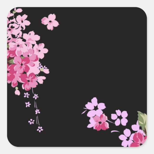 Sticker Carré Fleur de cerise rose et noire (Devant)