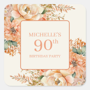Sticker Carré Fleur de Crème de Pêche Élégante 90e Anniversaire