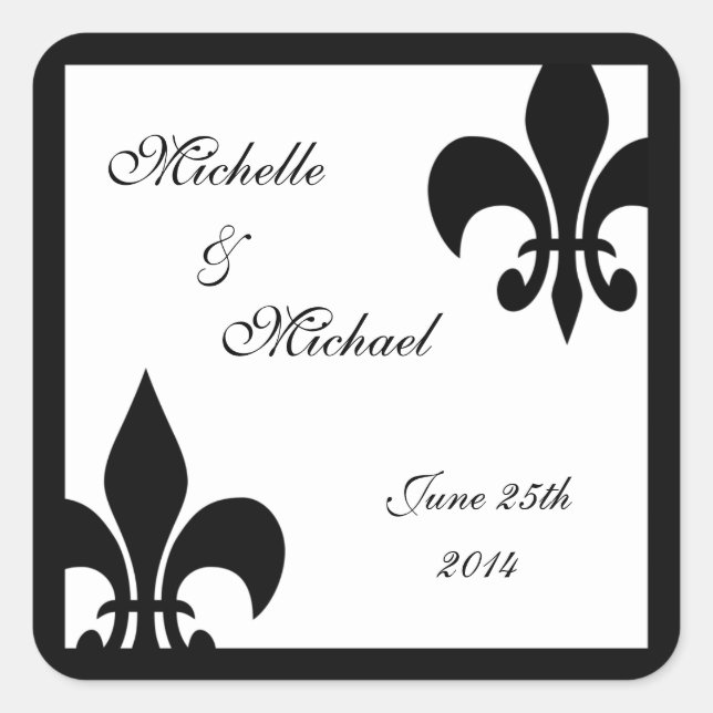 Sticker Carré Fleur de Lis Mariage noir blanc (Devant)