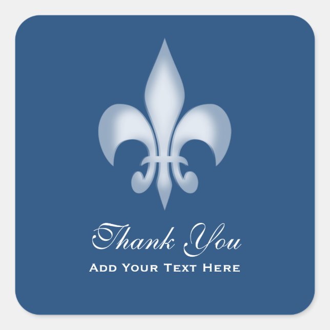 Sticker Carré Fleur de Lis Merci transparent bleu foncé (Devant)