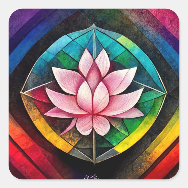 Sticker Carré Fleur de lotus arc-en-ciel (Devant)