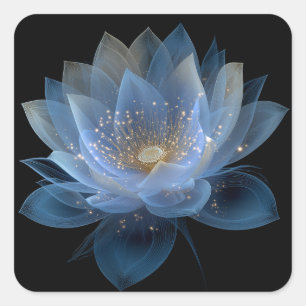 Sticker Carré Fleur de Lotus Ethereal - Floral noir bleu