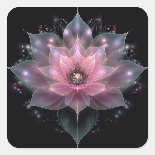 Sticker Carré Fleur de Lotus Lumineuse - Fleurale Rose Clair Noi (Devant)