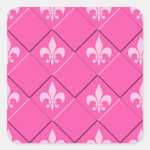 Sticker Carré Fleur de lys et motif carré rose