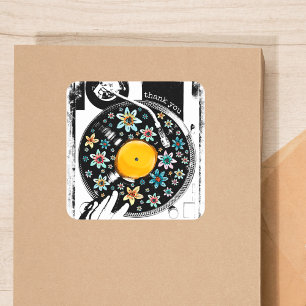 Sticker Carré Fleur de platine tournante Merci Anniversaire Disq