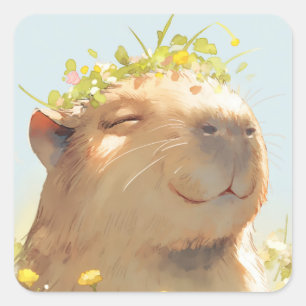 Sticker Carré Fleur de pouvoir Capybara
