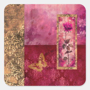 Sticker Carré Fleur de style rose rose chaud