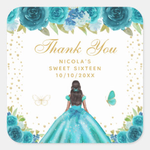 Sticker Carré Fleur de Teal Princesse à peau foncée Sweet Sixtee