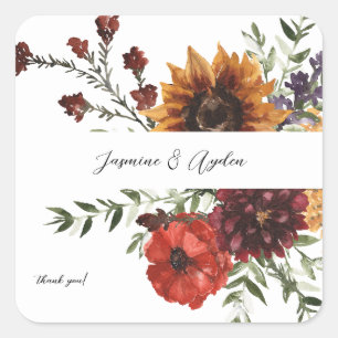 Sticker Carré Fleur de tournesol et fleurs Fleurs sauvages