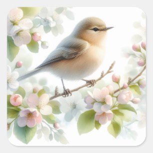 Sticker Carré Fleur d'eau de cerisier de printemps aquarelle