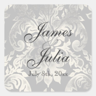 Sticker Carré Fleur di Lys Damask - Sceau Mariage gris