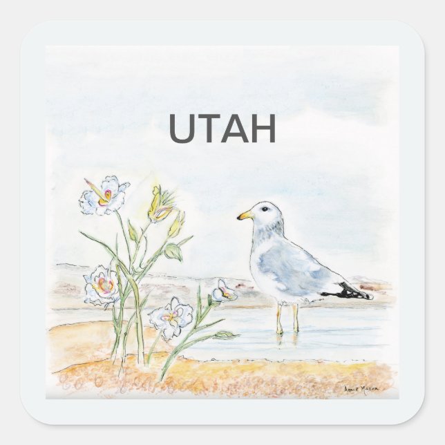Sticker Carré Fleur d'oiseau de l'Utah (Devant)