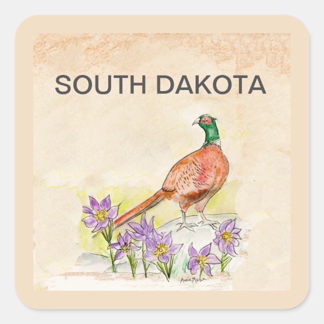 Sticker Carré Fleur d'oiseaux du Dakota du Sud (Devant)