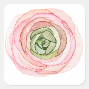 Sticker Carré Fleur en aquarelle