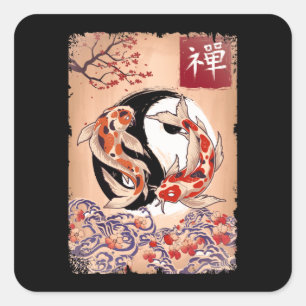 Sticker Carré Fleur en carpe japonaise Koi Poisson Cerisier