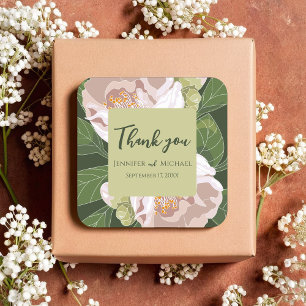 Sticker Carré Fleur et verdure luxuriante Élégante