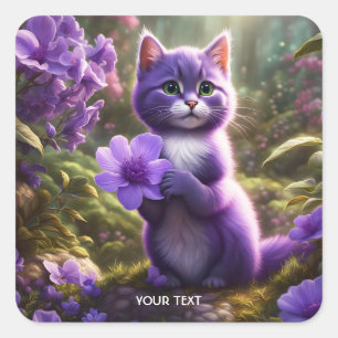 Sticker Carré Fleur Imaginaire mignonne pourpre Kitten