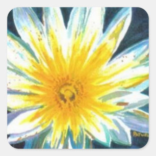 Sticker Carré Fleur Jaune Bleu Bleu Matin à minuit
