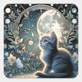 Sticker Carré Fleur lunaire Art Nouveau Kitten