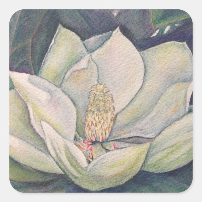 Sticker Carré Fleur Magnolia en acier (Devant)