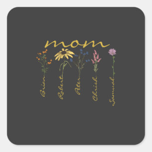 Sticker Carré Fleur personnalisée avec le nom de maman et des en
