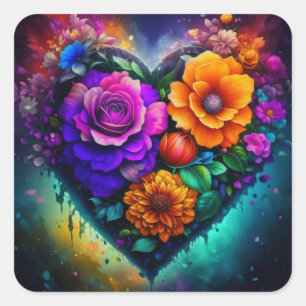 Sticker Carré Fleur plein coeur Saint Valentin