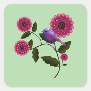 Sticker Carré Fleur printanière vibrante avec l'art d'un joli oi