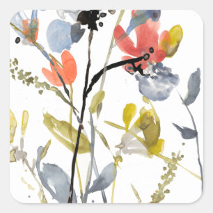 Sticker Carré Fleur recouverte - fleurs et tiges d'aquarelle