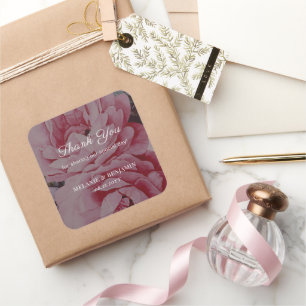 Sticker Carré Fleur romantique Merci de mariage élégant