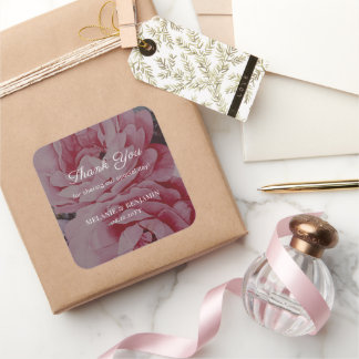 Sticker Carré Fleur romantique Merci de mariage élégant