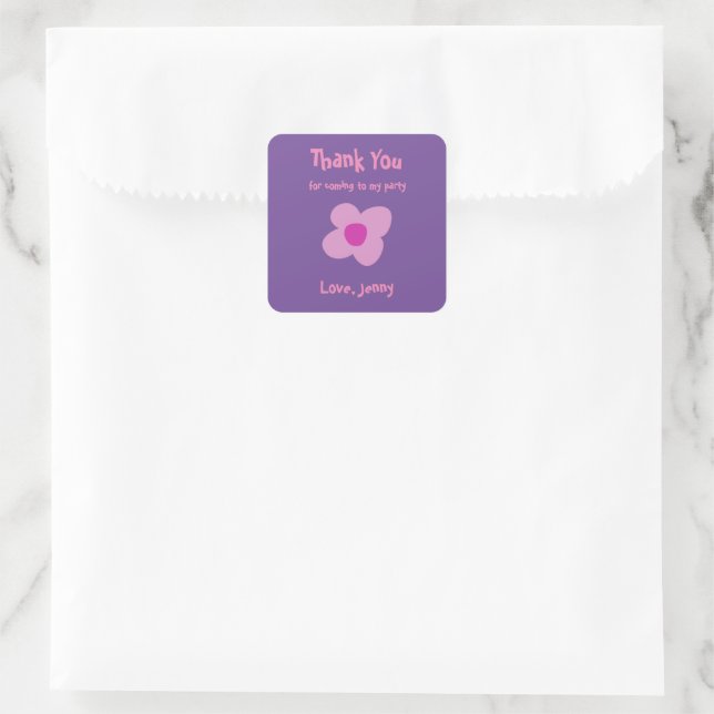 Sticker Carré Fleur rose Boho Merci mignon (Sac)