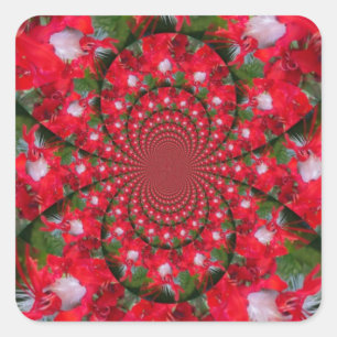 Sticker Carré Fleur Rouge Naturelle Blanc Plumes kaléidoscope ar