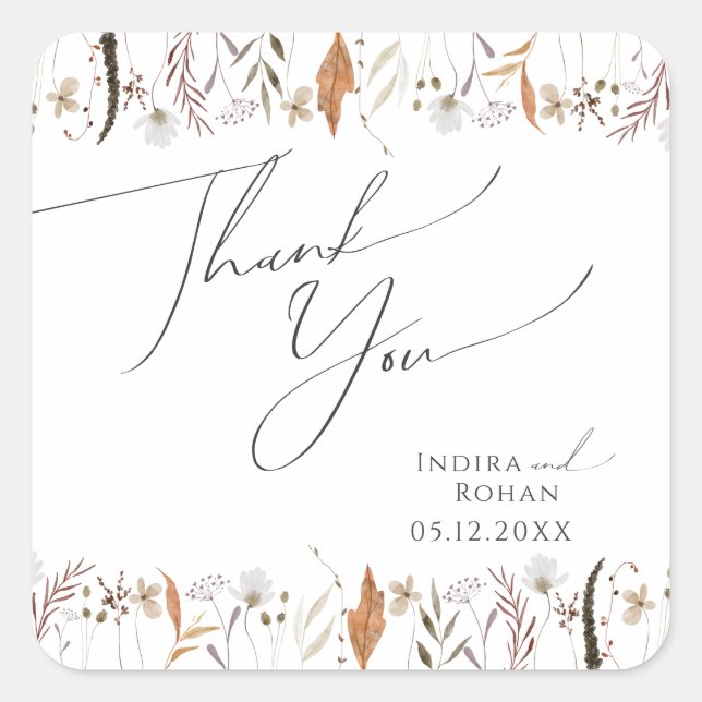 Sticker Carré Fleur sauvage d'automne Boho | MERCI MARIAGE (Devant)