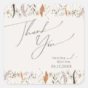 Sticker Carré Fleur sauvage d'automne Boho   Merci Mariage beige