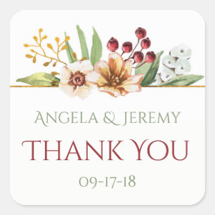Sticker Carré Fleur sauvage d'automne Mariage d'aquarelle rouge