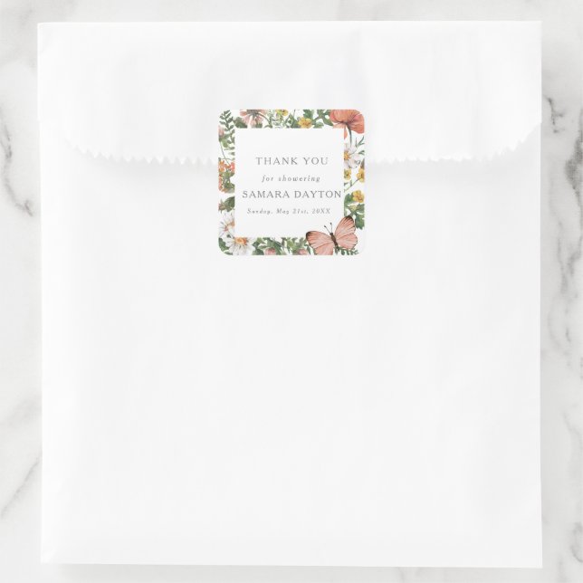 Sticker Carré Fleur sauvage de Bohême Merci papillon (Sac)