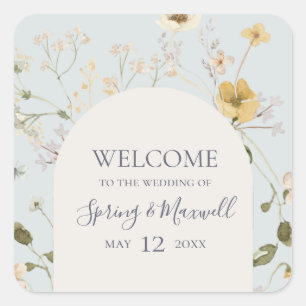 Sticker Carré Fleur sauvage de printemps   Accueil Mariage bleu 