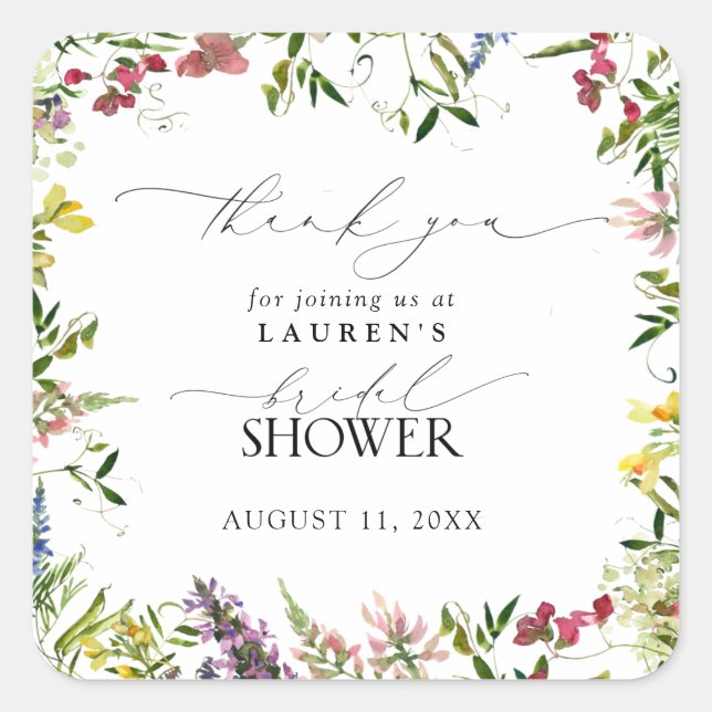 Sticker Carré Fleur sauvage d'été Aquarelle douche Merci (Devant)