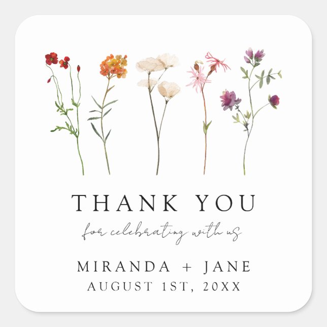 Sticker Carré Fleur sauvage Lesbian Pride Floral Mariage Merci (Devant)