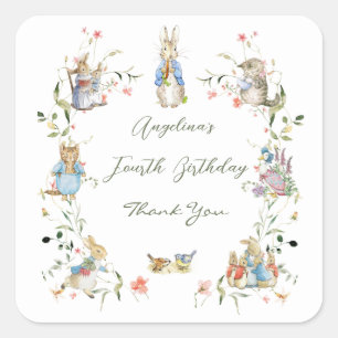 Sticker Carré Fleur sauvage Peter le lapin Anniversaire
