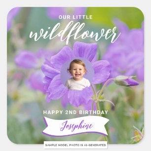 Sticker Carré Fleur Sauvage Violette Photo Personnalisée Joyeux